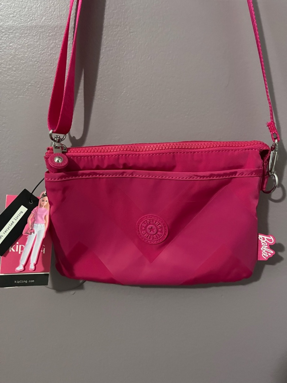 Kipling Barbie Bright Pink Nylon Crossbody Bag